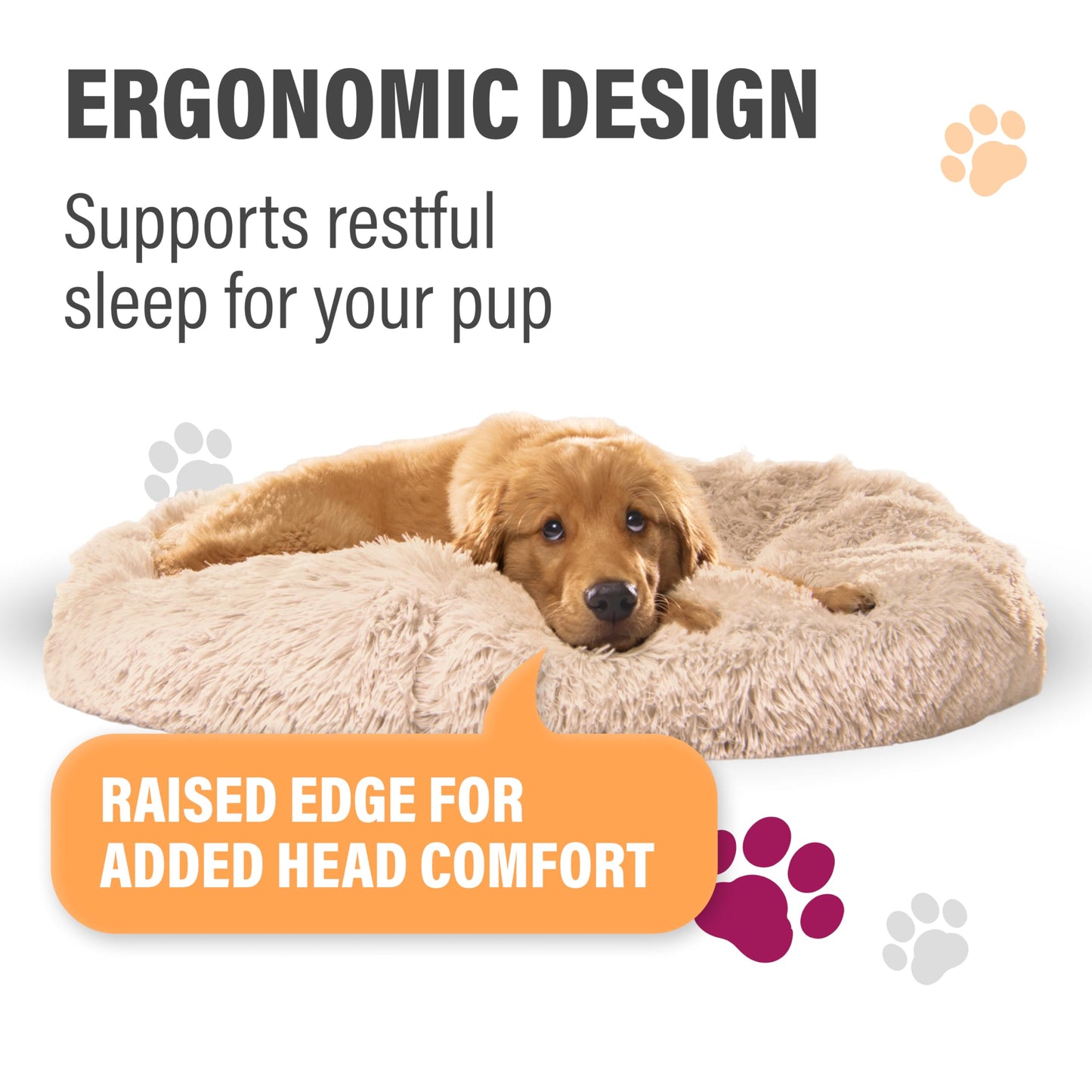 Active Pets Calming Donut Bed – Joint Support & Anxiety Relief, Washable with Removable Cover (36", Light Grey)