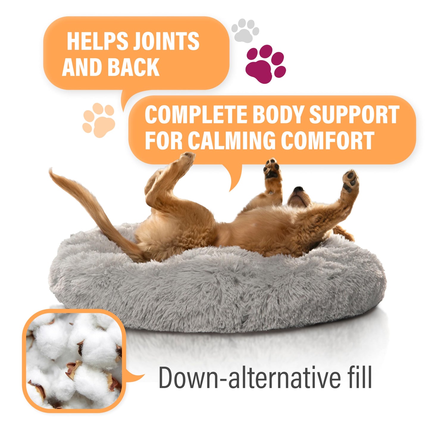 Active Pets Calming Donut Bed – Joint Support & Anxiety Relief, Washable with Removable Cover (36", Light Grey)