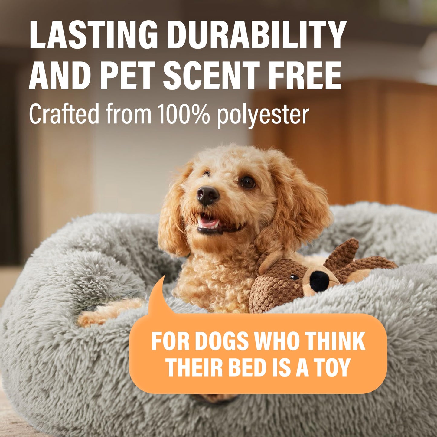 Active Pets Calming Donut Bed – Joint Support & Anxiety Relief, Washable with Removable Cover (36", Light Grey)