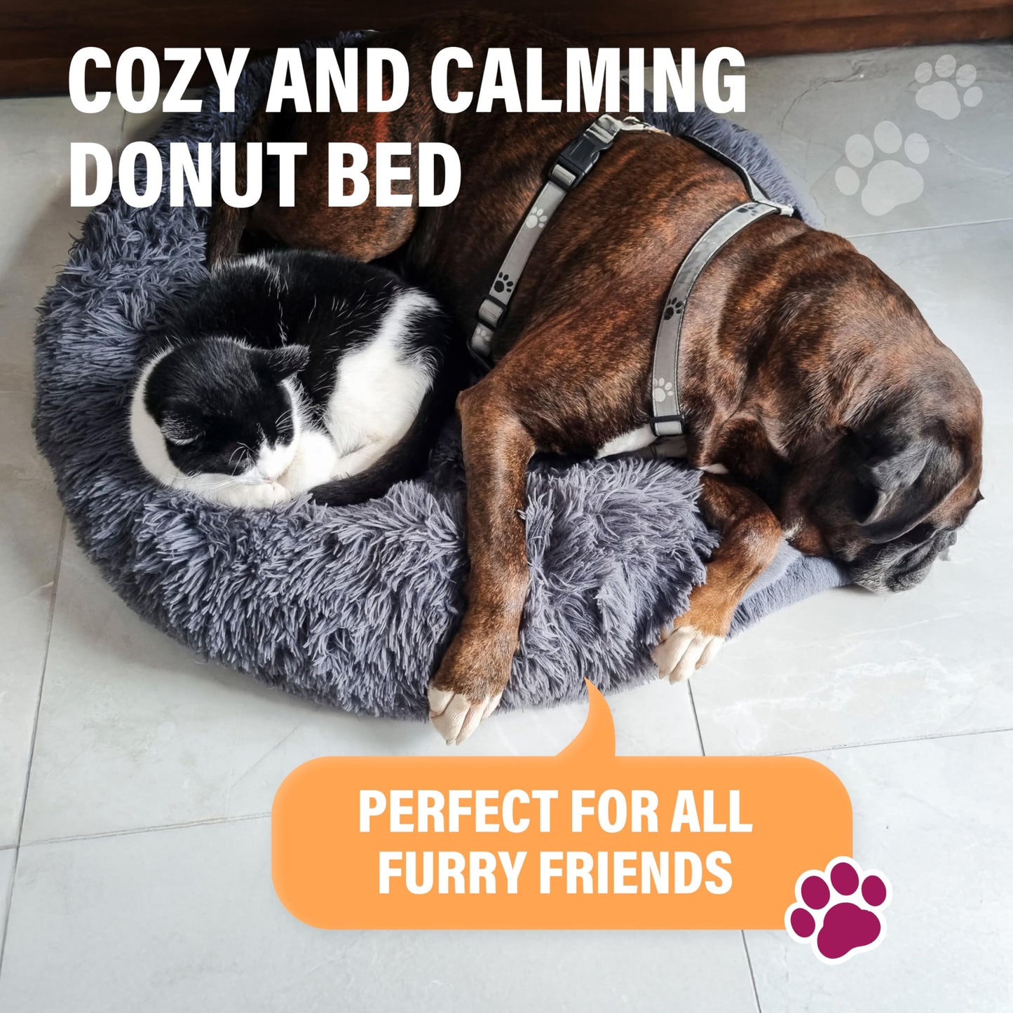 Active Pets Calming Donut Bed – Joint Support & Anxiety Relief, Washable with Removable Cover (36", Light Grey)
